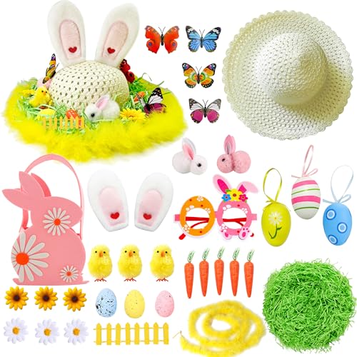 Creerluces - Kit de decoración de capó de Pascua para niños, conejo, huevos de Pascua, para concurso, desfile escolar, desfile escolar, kit de decoración de sombrero de Pascua