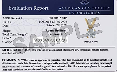Szul Ags Certified 1/7 Carat Round Diamond Solitaire Pendant In 14K Yellow Gold #TOP1