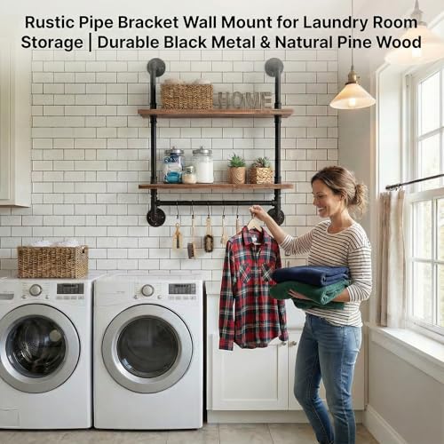 ROGMARS Industrial Pipe Shelving Bathroom Pipe Shelves with Towel Bar Over Toilet, 24 inch Pine Wood Floating Shelves for Wall Mounted Bedroom,Kitchen, Farmhouse, Living Room - Image 8