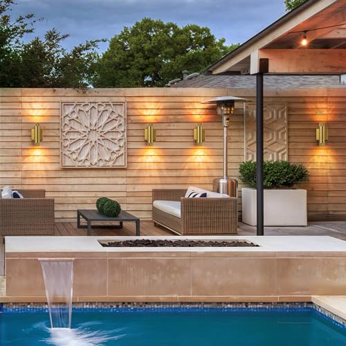Image of 9 Inch Modern Outdoor Wall Light, Waterproof Gold Up and Down Exterior Wall Sconce, 2-Light Porch Light Fixture for Patio, Garage, Front Door