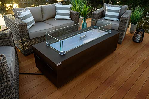 Akoya Outdoor Essentials 60" Rectangular Modern Concrete Fire Pit Table W/Glass Guard And Crystals In Brown (60" Brown, High Desert) #TOP5