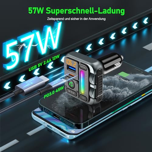 SOARUN 2025 Bluetooth 5.3 FM Transmitter, PD 45W & QC3.0 12W Schnelles Autoladegerät, Bluetooth...