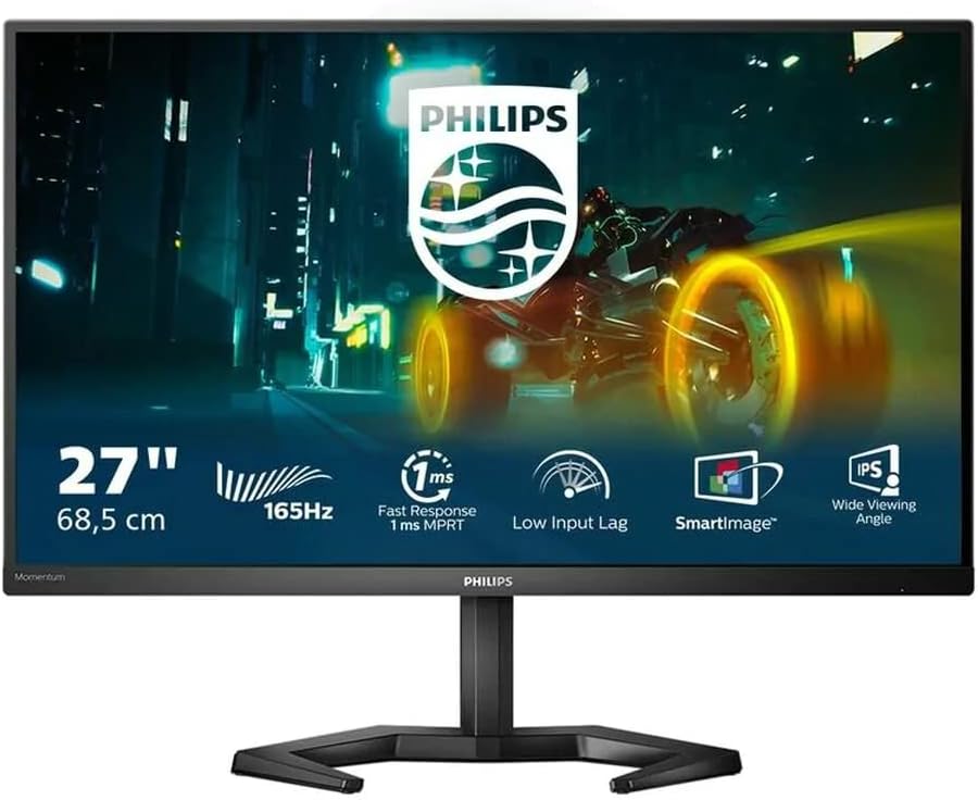 Philips Gaming 27M1N3200ZA – 27 inch FHD Monitor, 165Hz, IPS 1ms, Low input lag, Height Adjust, Speakers (1920 x 1080 @165Hz, 250 cd/m², HDMI 2.0 / DP 1.2)