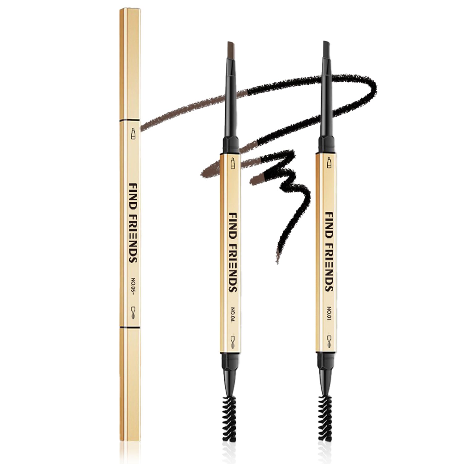2PCS Micro Brow Pencil, Waterproof,Fine, Dual-Ended with Retractable Tip and Spoolie Brush Suitable natural eyebrow makeup effect, three-dimensional eyebrow makeup look (Black & Deep Brown)