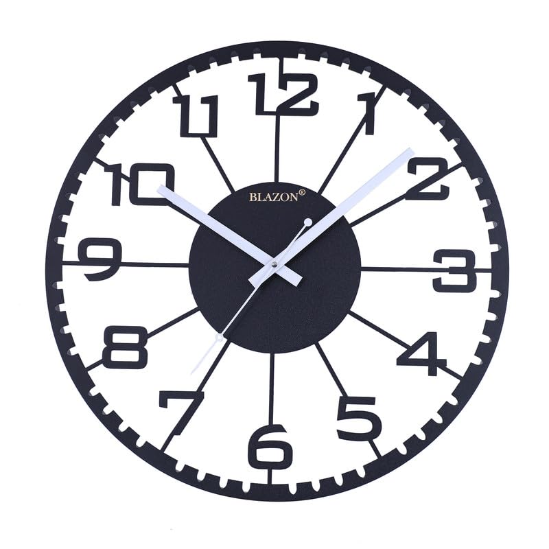 Image of BLAZON-Designer Stylish Metal Analog Wall Clock for Living Room, Home, Antique,Big Size (B-407-BLACK) (Black)