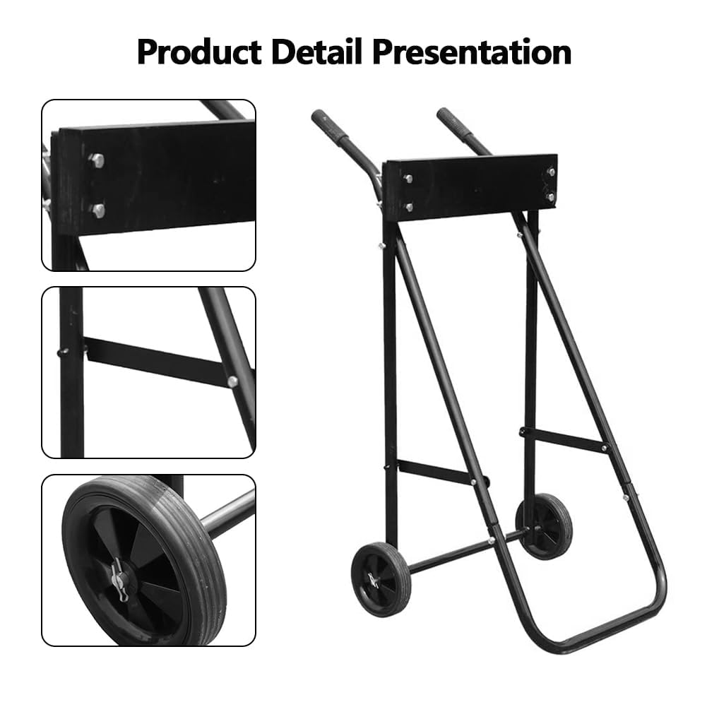 Garvee Chariot Pliable en Acier pour Moteur Hors-Bord Charge 85 KG | Modèle Robuste à Roulettes, Idéal pour Transport, Réparation et Entretien des Moteurs de Bateau, Accessoire Nautique, Noir