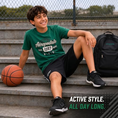 Image of AEROPOSTALE Boys Shorts Set 4 Piece Shirts & Mesh Basketball Shorts | Soft Breathable Fabric, Relaxed Fit, Quick-dry Mesh, Moves With Active Play, Layers Easily, Machine Washable