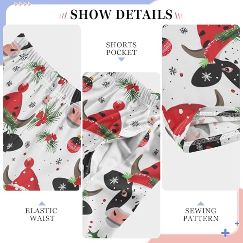 ZZXXB Cow with Xmas Hat Boys Long Pants Soft Trousers Elastic Waist Kids Lounge Bottoms with Pockets S-XL4