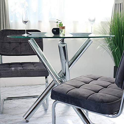 Amazon｜GLA-SSIC x AZURE ガラス 円形ダイニングセット 3点 グレー 2  