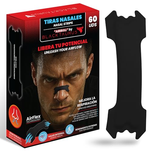 Tiras Nasales Deportivas para Respirar Mejor por la Nariz | Antironquidos para Dormir | Nasal Strips, Maximiza tu Rendimiento y Mejora la Respiración-Tiritas Nariz Respirar BlackTaurus® (Negro)