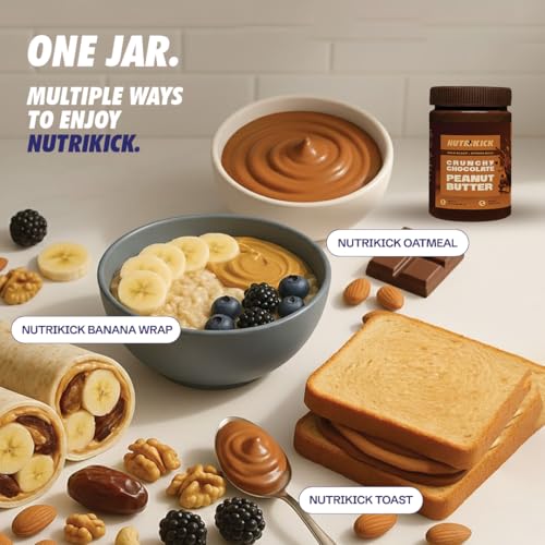 Image of NUTRIKICK Crunchy Chocolate Peanut Butter 1kg | High Protein Dark Chocolate Nut Spread | With Vitamin E | Gourmet Healthy Snack for Kids, Athletes & Fitness Enthusiasts