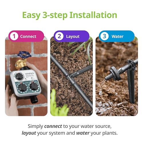 Raindrip R560DP Automatic Drip Irrigation Watering Kit with Customizable Timer for Containers and Hanging Baskets, Waters up to 20 Plants, Includes 20 PC Drippers, Black