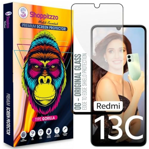 Image of Military Grade-Gorilla Tempered Glass Screen Protector-with 100% Fingerprint Sensor Working-Edge to Edge Full Screen Coverage-9H Hardness-With Easy Installation Kit-Black(Pack Of 1)-Compatible With Redmi 13C|Poco M6 5G|Poco C65 (6.74 Inch)