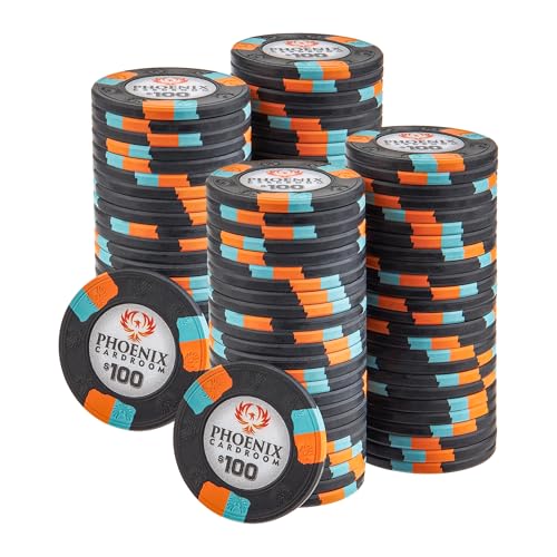 Playzaic 10-gram Phoenix Professional Poker Chips (100-pack) Real Clay Set - Bulk Casino Chips with Denominations for Texas Holdem, Blackjack - Betting Game Accessories ($100 Black)