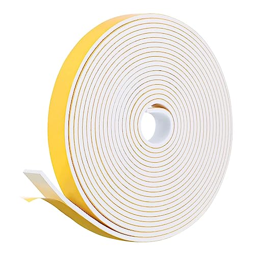 Jagowa 1 Piece Window Draught Excluder Tape 6M Self-Adhesive Foam Tape White Sealing Strip for Door and Window Weatherproofing 6mm Wide 3mm Thick