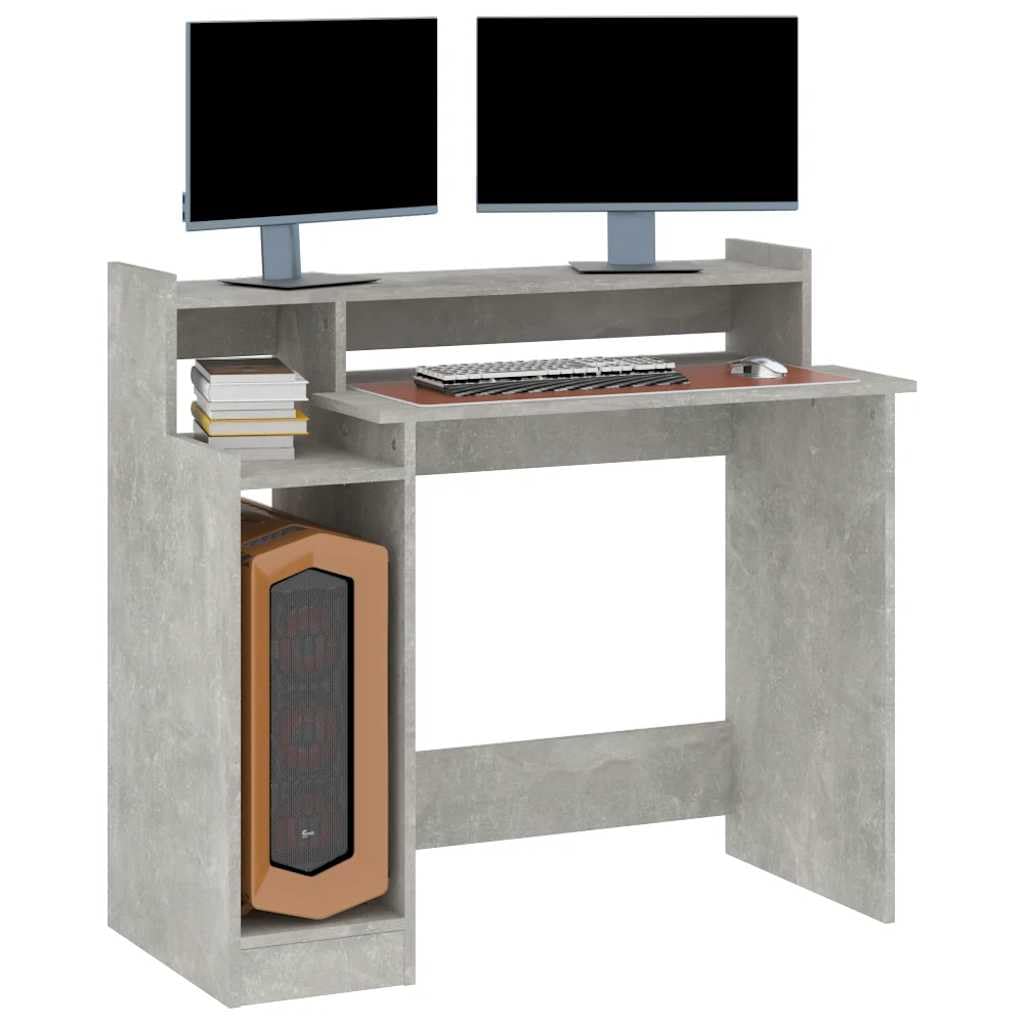 Bureau Gris béton en Bois d'ingénierie 97x45x90 cm avec éclairage LED intégré Poste de Travail Informatique Compact pour télétravail et étude à la Maison Bureau Gamer et étudiant