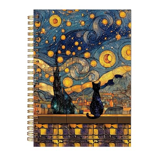 Carnet à spirales couverture rigide motif chat noir 668 de qualité