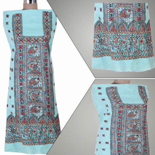 Madhubani Pure Cotton Kurta Material with Mithila Motifs Exclusively for Ceremonious Occasions for Ladies and Women Ideal for Navratri, Puja and Office Multicolour