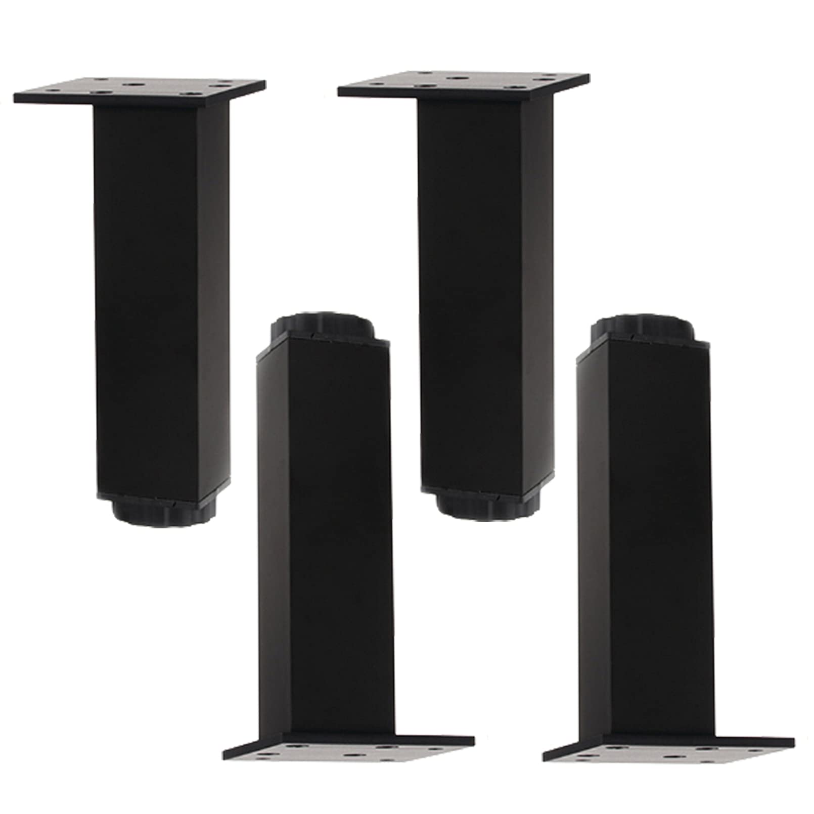 Pezzi in Lega di Alluminio, Gambe per tavoli in Metallo, Piedini per divani, Altezza Regolabile 0-15 mm, per mobili da Letto e divani, Quadrati (Nero 10 cm/4 Pollici)