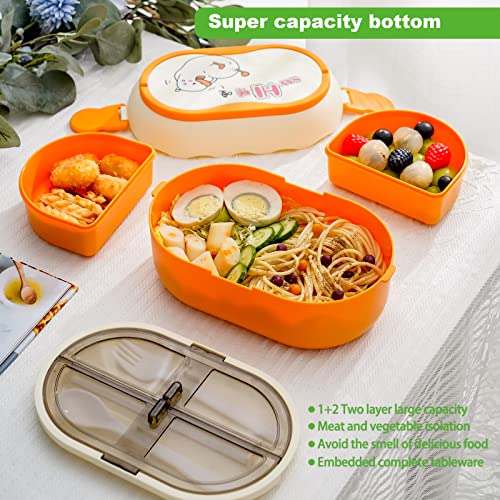 Puoenfgr Bento Lunch Box,Large Capacity Double Layer Stacking With Handle With Adults,Microwave Can Be Used,Comes With Three-Piece Cutlery Set,Bpa-Free,Great For Camping,Work(Moe Force Brown) #TOP5