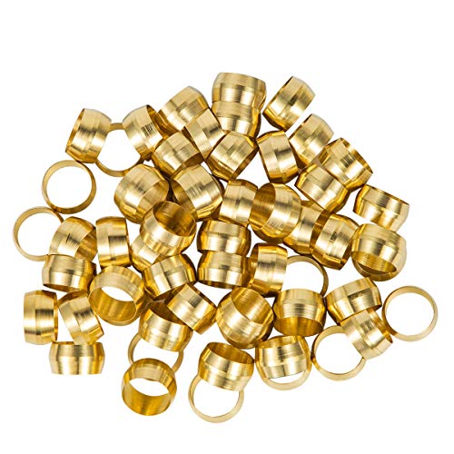 Breezliy 50Pcs Tube Od 1/4" Brass Compression Sleeves Ferrules,Brass Compression Fitting Assortment Kit (1/4" Tube Od) #TOP4