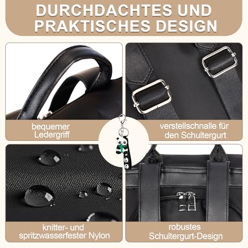 Eshow Rucksack Damen Klein, Anti-Diebstahl Kleiner Cityrucksack Tagesrucksack Elegant, 3 in 1 Rucksacktasche mit Clutchbag & RFID Blocker Modern für Pendeln Schule Arbeit Reise Schwarz
