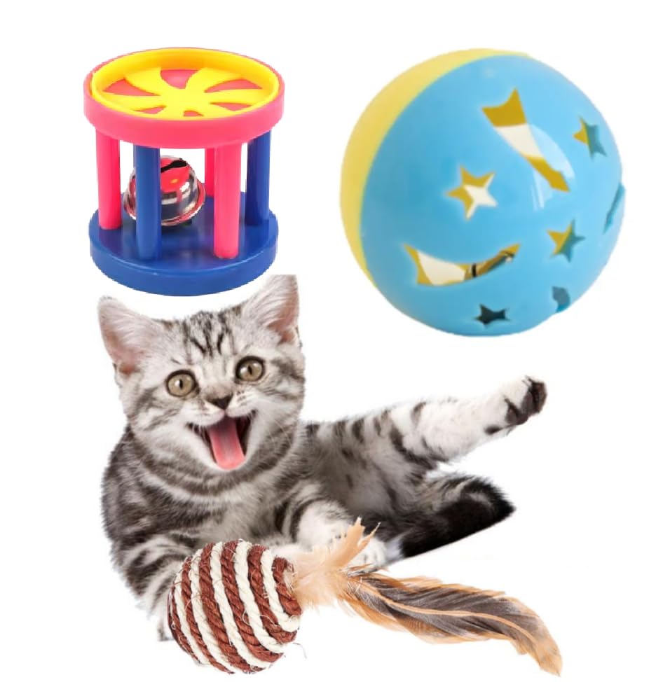THE DDS STORE 3 Pcs Combo Cat Toy Value Pack Plastic Ball Cat Toys Lattice Balls with Bell Jingle Kitten Toy Sisal Rope Cat Ball (Color May Vary) (B0D8TQ79D7) Amazon Price History, Amazon Price Tracker