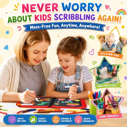 Image of Kaidaa Reusable Toddlers & Preschoolers Activity Book for (3-8 Yrs Kids) | Reusable Drawing & Writing Book | 14 Pages | 12 Washable Markers + 2 Wet Wipes