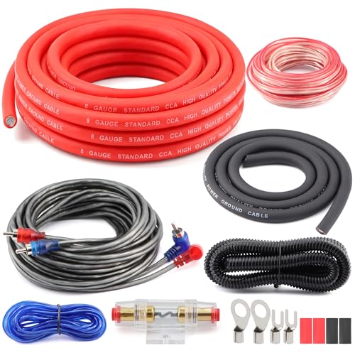 8 Gauge Amp Subwoofer Wiring Kit with Power,RCA,Speaker Wire for Car Audio
