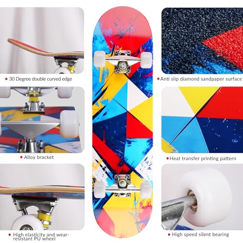 Image of Casual Graffiti Professional Double Kick Skateboard, 31 inch Maple Deck, ABEC-11 Bearings, 95A PU Wheels