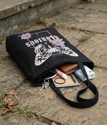 Image of Canvas Tote Bag with Zipper for Women| Inside Pocket | Cotton College Shoulder Bag | Stylish Travel Sling & Handbag for Daily Use | Cotton Canvas Fabric