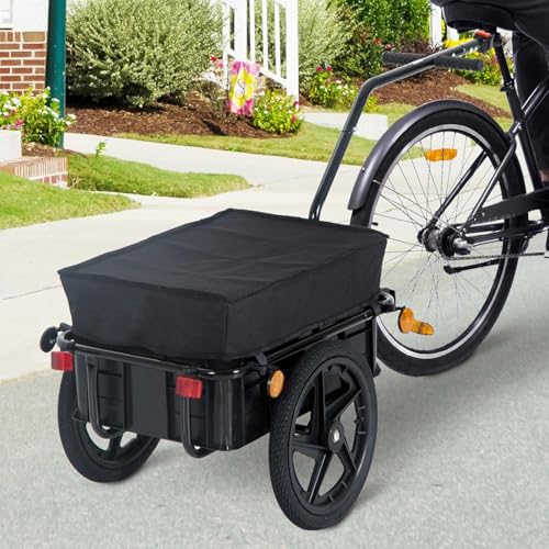 Remolque de carga para bicicleta 2 en 1, carrito convertible con caja extraíble y cubierta protectora, solución de transporte fácil para aventuras en ciclismo