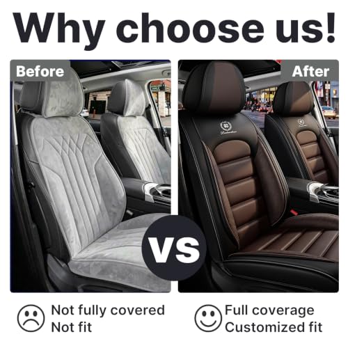 Image of Front Set Car Seat Covers for Jeep Compass 2007-2026, Waterproof Stain-Resistant Seat Cover, Premium Nappa Leather Seat Protectors with Storage Pockets(Standard 2 Seats /Black&Coffee)