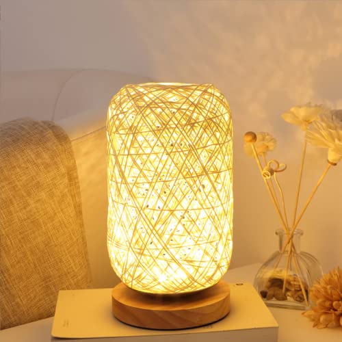 GUANSHAN Lámpara de mesa de cuerda de cáñamo trenzada Iluminación de mesa...