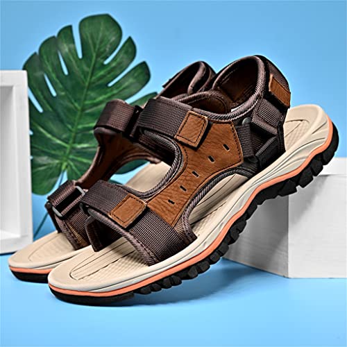 Men's Sandals Leather Sandals Sandals Outdoor Soft Leather Dress Sandals Slides Shoes Wading Slippers(46)2