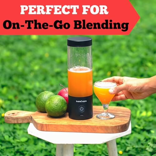 Image of InstaCuppa Ultra Slim Portable Blender Bottle - 180W Power, 3000mAh Battery, USB Type-C Rechargeable, 6 Stainless Steel Blades, 480ml Capacity with Markings, Magnetic Lock Safety (Upgraded Edition)