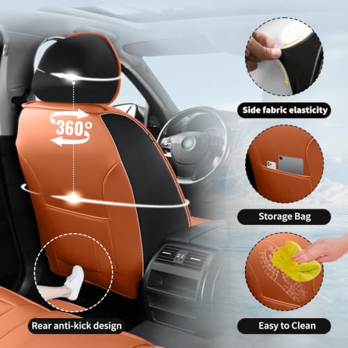 Image of Fit Outback Car Seat Covers Compatible with Subaru Outback 2010-2025 2026 - Premium Breathable Leather,Airbag Compatible,Waterproof All-Weather Seat Cushion Protector, Full Set Orange&Black