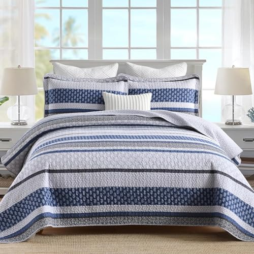 Image of Homzard Quilt Bedding Set Twin Size - 100% Cotton Comforter Set,Gray Blue Quilts Bedspread for The Bed, Farmhouse Lightweight Bedding All Season
