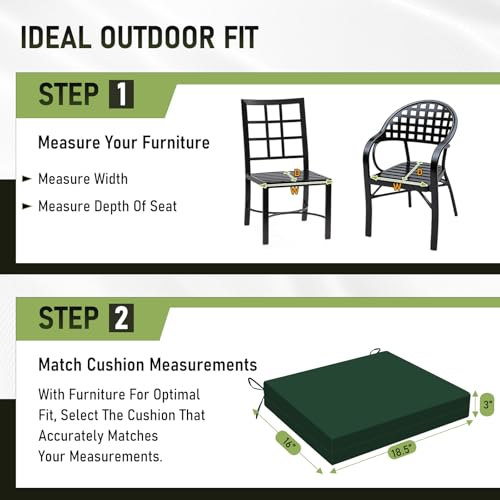 Image of Basic Beyond Outdoor Chair Cushions Set of 6, Square Corner Outdoor Cushions for Patio Furniture, Water Resistant Patio Chair Cushions with 2 Ties, 18.5x16x3, Forest Green