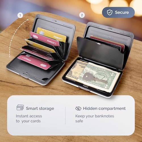 Image of OGON -DESIGNS- Aluminum wallet, Large capacity with metal lock, RFID Protection against fraud and demagnetization, Smart Case OSLO Large model