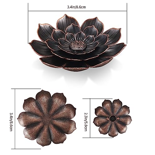 wugongshan 3 Pcs Lotus Incense Holder, Brass Lotus Stick Incense Holder, Detachable 6 Incenses Holes Holder - Image 2