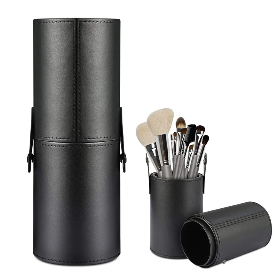 Makeup Brush Holder Black PU Leather Travel Cosmetic Brush Organizer Portable Storage Case for Makeup Brushes for Travel Home Professional Use 9 x 3.1 inch - Image 3