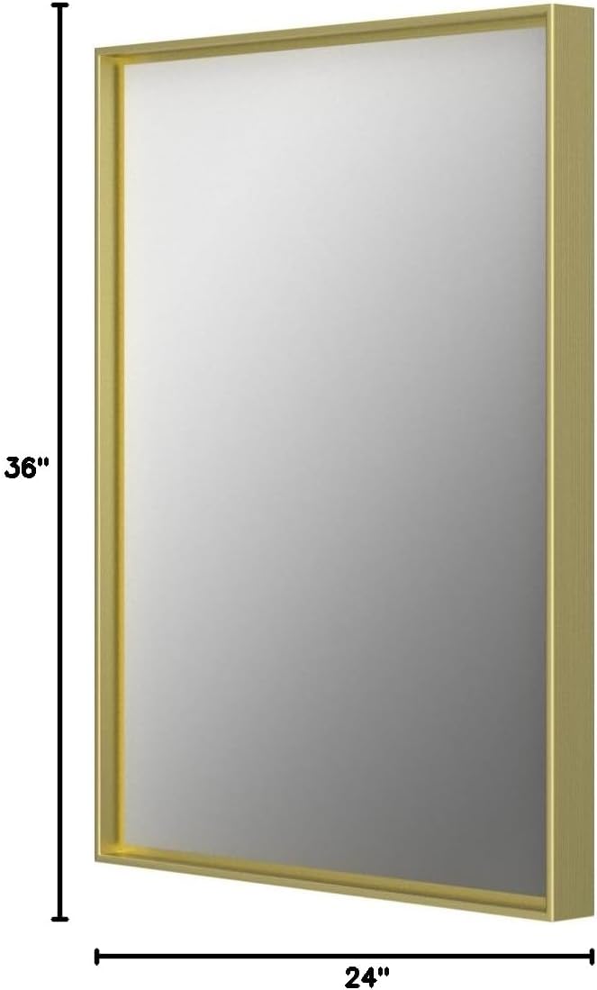 TETOTE Brushed Gold Bathroom Mirror 24 x 36 Rectangle Gold Metal Framed Bathroom Vanity Mirror, Modern Farmhouse Rectangular Brass Frame Large Wall Mirror for Over Sink (Horizontal/Vertical)