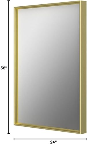Miniatura 8 de TETOTE Espejo de baño dorado cepillado de 24 x 36 pulgadas, espejo rectangular de metal dorado con marco de tocador de baño, moderno espejo de pared