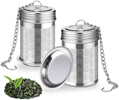 2 Pack Stainless Steel Tea Infusers, Extra Fine Mesh Strainers with Drip Trays, Brew Loose Tea - Thumbnail 2