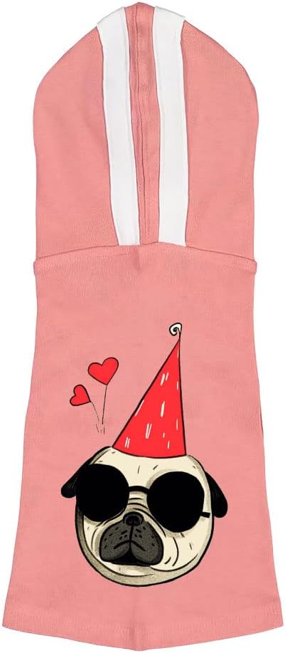 Funny Pug Dog Shirt with Hoodie - Cool Design Dog Hoodie - Graphic Dog Clothing - Pink White, L