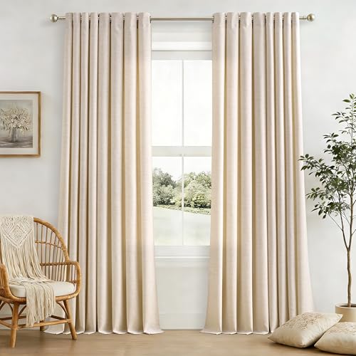 Image of Curtains 108 Inch Length 2 Panels Grommet Flax Linen Semi Sheer