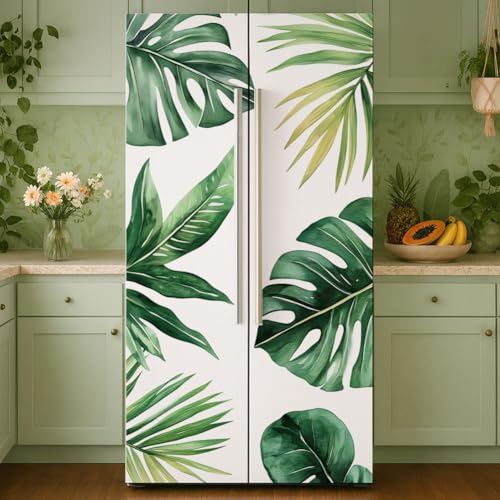 GOMAKERER 2 autocollant Amovible pour Réfrigérateur à Motif de Feuilles Tropicales Autocollant Mural en Vinyle pour Porte de Réfrigérateur Congélateur pour la...