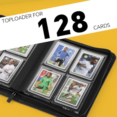 Image of Toploader Binder,Toploader Hard Cases, 4-Pocket Pages Sleeves Hold up 128 Cards.Toploader Card Binder with Sleeves for inch3x4 inch rigid,Card Holder(blue)
