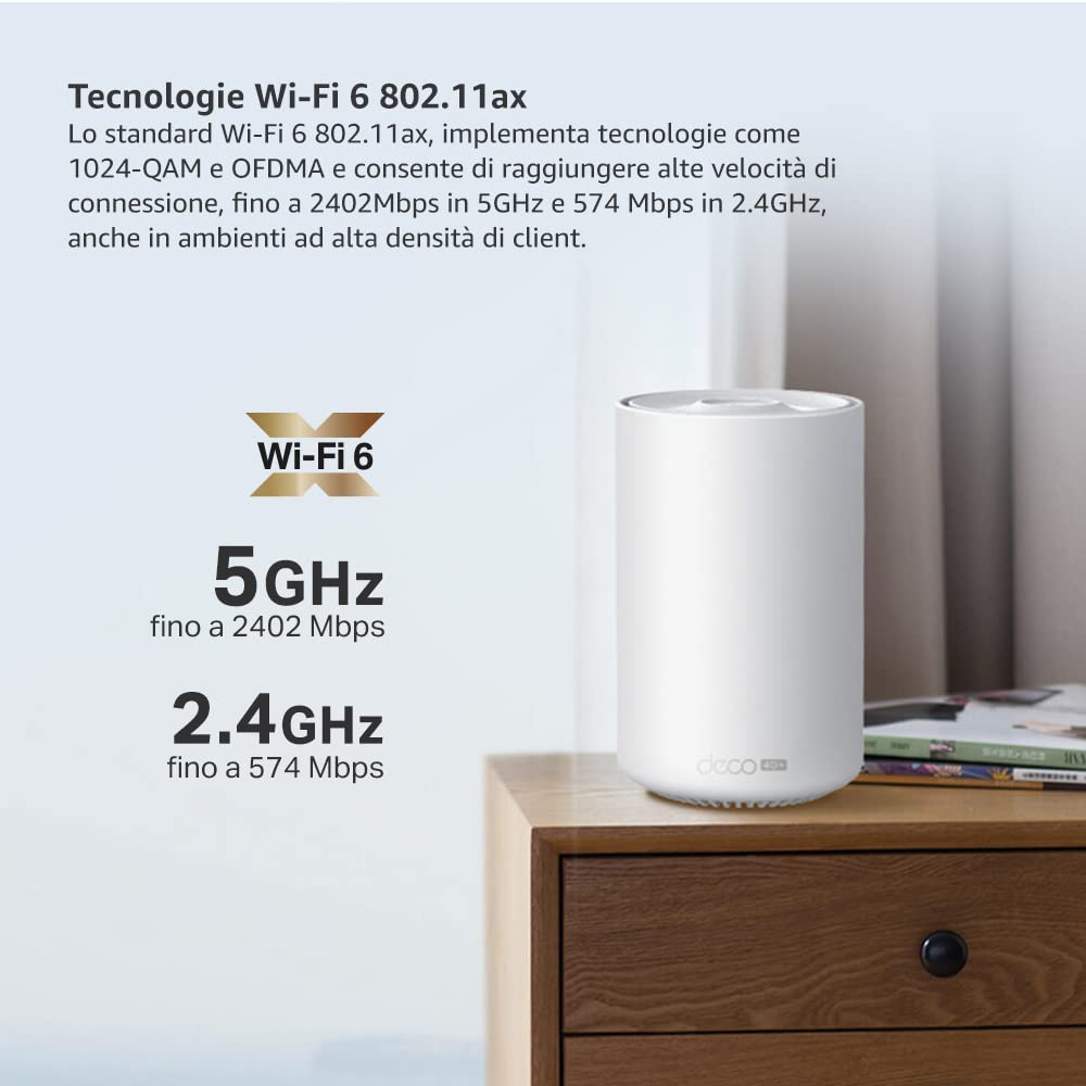 TP-Link Router 4G+ Mesh AX3000Mbps, Wi-Fi 6 Dual Band, Velocità 4G+ Cat 6, Slot per Scheda SIM Nano, 3 Porte Gigabit, Mesh, HomeShield, Compatible con Alexa, Deco X50-4G(1-Pack)